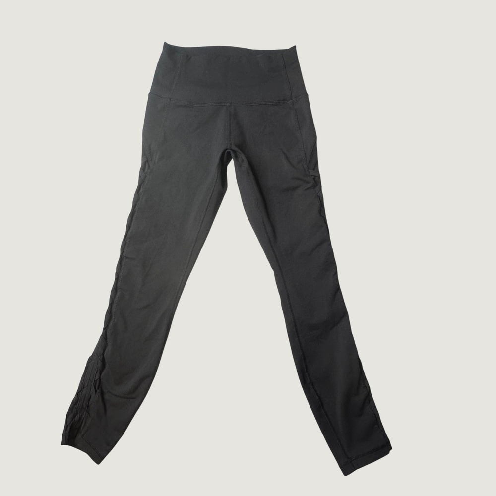 Lululemon Leggings Womens 6 High Rise Lattice Mesh Black Side Pockets Athletic